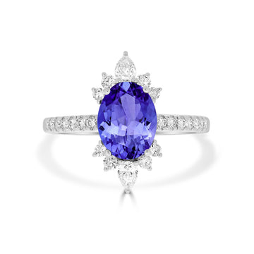 1.8ct Oval Tanzanite Ring with 0.48 cttw Diamond