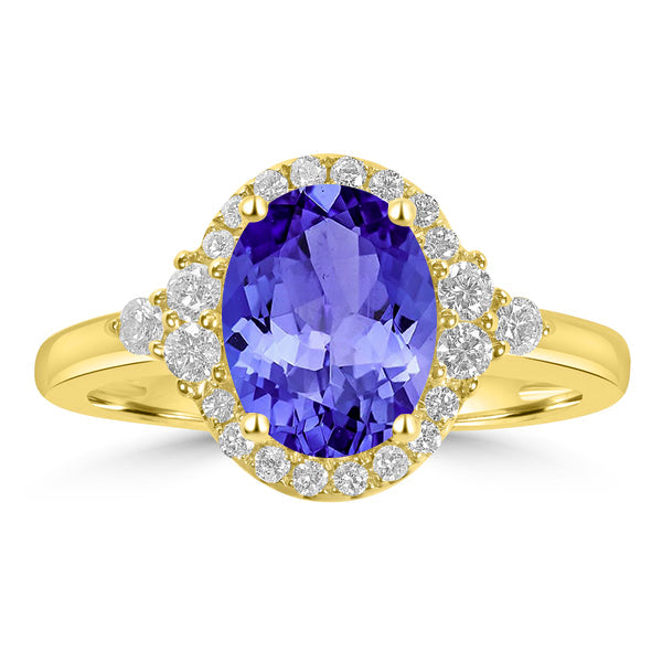 1.8ct Oval Tanzanite Ring with 0.3 cttw Diamond