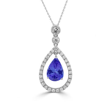 2.05ct Pear Tanzanite Pendant with 0.51 cttw Diamond