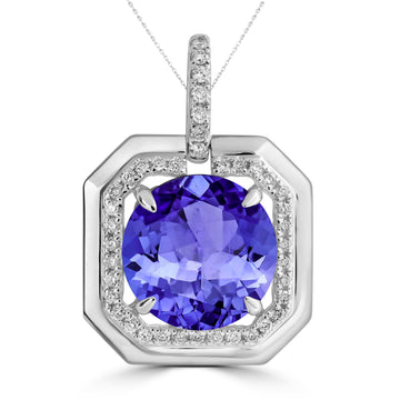 5ct Round Tanzanite Pendant with 0.17 cttw Diamond