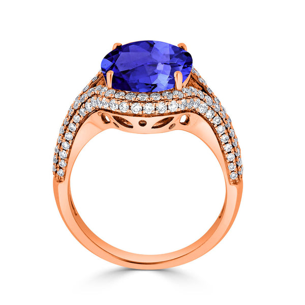 4.9ct Oval Tanzanite Ring with 0.75 cttw Diamond