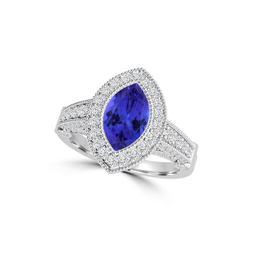 TMR121237 - Reign - Marquis Tanzanite and Diamond Ring Halo