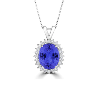 TMR121129 - Zoey - Oval Tanzanite and Diamond Pendant Halo