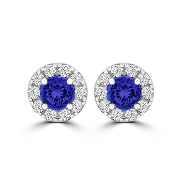 TMR121116 - Avery - Round Tanzanite and Diamond Earring Halo