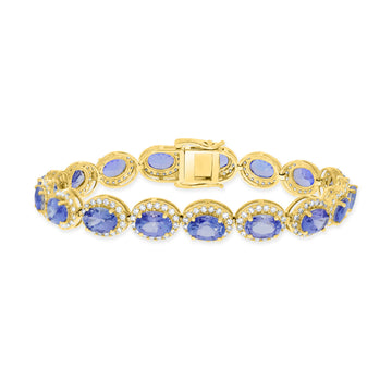 18.31tct Natural Tanzanite Bracelet with 2.46tct Diamonds set in 14K Yellow Gold