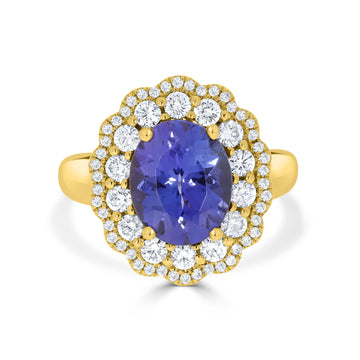 3.53 ct AAAA Oval Tanzanite Ring with 0.76 cttw Diamond in 14K Yellow Gold