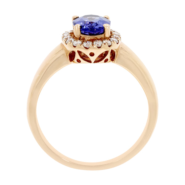 1.33 ct AAAA Oval Tanzanite Ring with 0.25 cttw Diamond in 14K Rose Gold