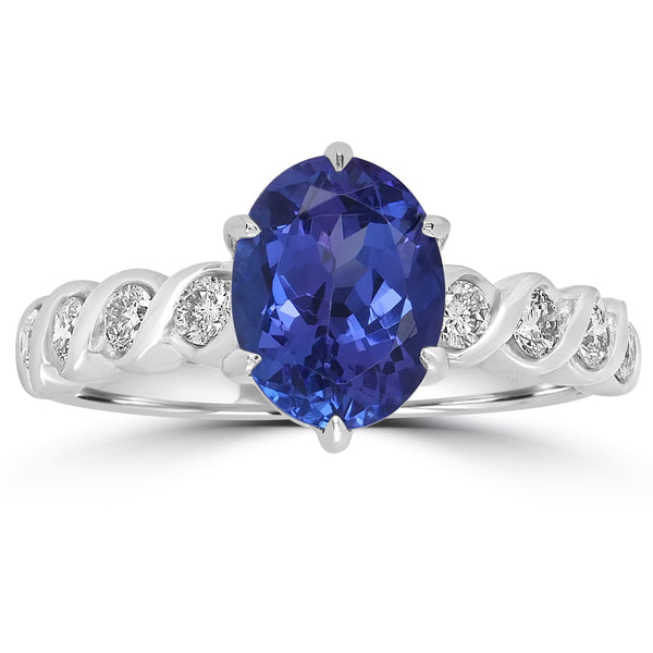 2.02ct AAAA Oval Tanzanite Ring With 0.38 cttw Diamond in 14K White Gold