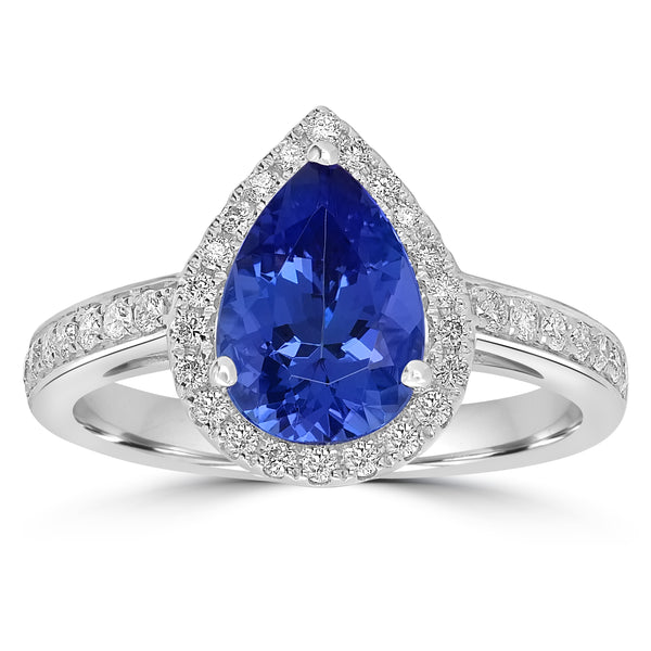 1.92ct AAAA Pear Tanzanite Ring With 0.32 cttw Diamond in 14K White Gold