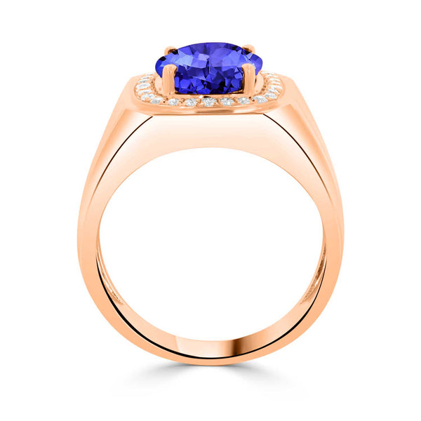 3.9 ct Oval Tanzanite Men's Ring with 0.31 cttw Diamond