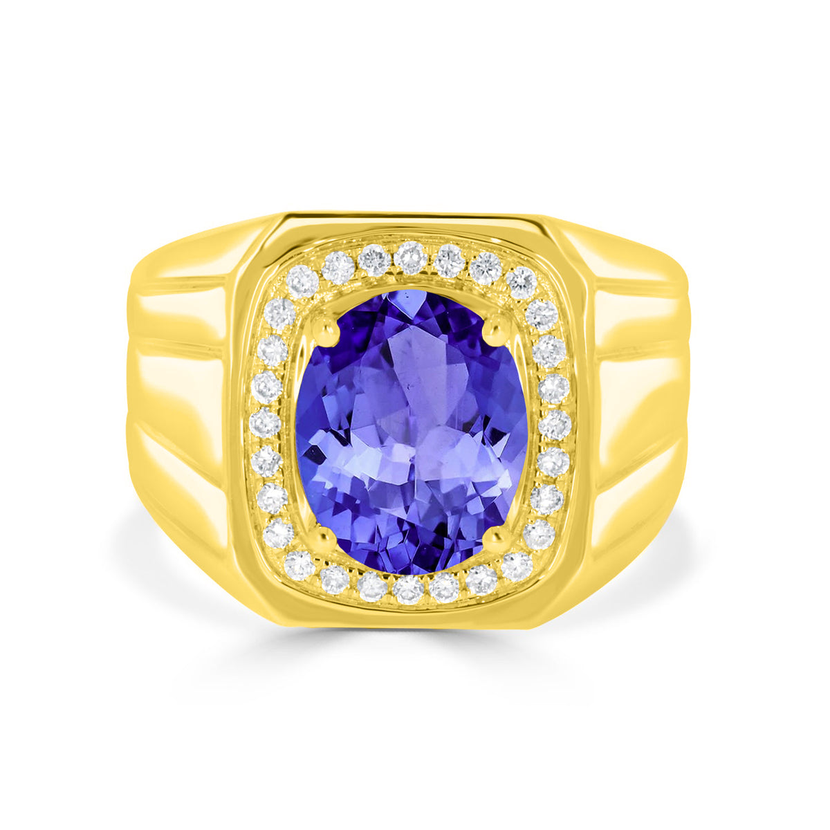 3.9 ct Oval Tanzanite Men's Ring with 0.31 cttw Diamond – Top