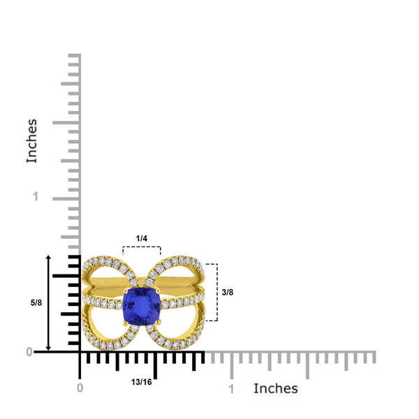 1.35ct Cushion Tanzanite Ring with 0.6 cttw Diamond