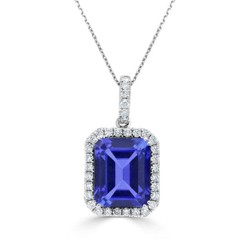 3.5ct Emerald Tanzanite Pendant with 0.32 cttw Diamond