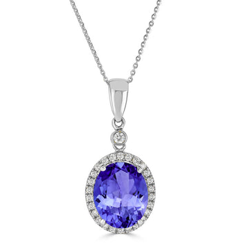 3.25ct Oval Tanzanite Pendant with 0.18 cttw Diamond