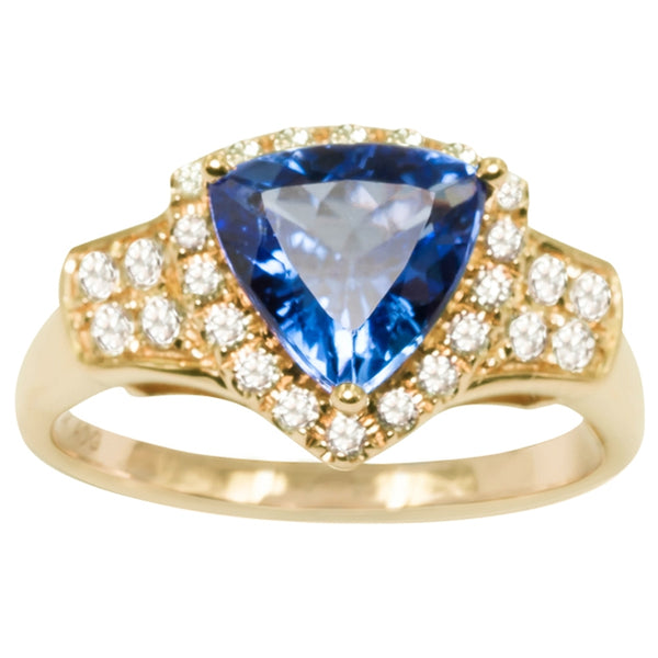 1ct Trillion Tanzanite Ring With .31ctw Diamonds in 14k Yellow Gold
