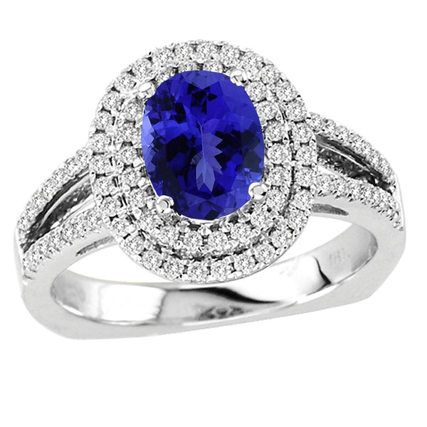 3.05ct Oval Tanzanite Ring With 0.41ctw Diamonds in 14k White Gold