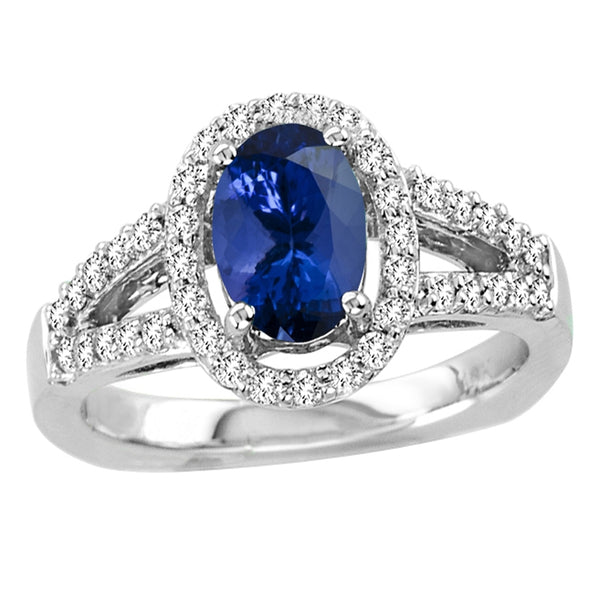 1.12ct Oval Tanzanite Ring With 0.38ctw Diamonds in 14k White Gold