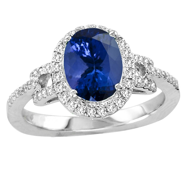 1.55ct Oval Tanzanite Ring With 0.26ctw Diamonds in 14k White Gold