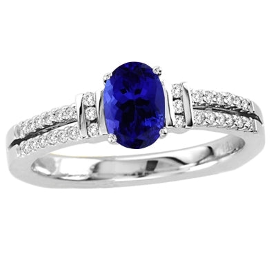 0.52ct Oval Tanzanite Ring With 0.13ctw Diamonds in 14k White Gold & 18k White Gold