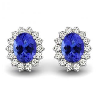 5.2ctw Oval Tanzanite Earring With 1.62ctw Diamonds in 14k White Gold