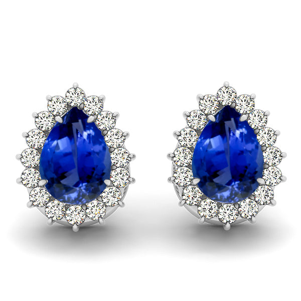 1.10 ctw Pear Tanzanite Earring With 0.32ctw Diamonds in 14k White Gold