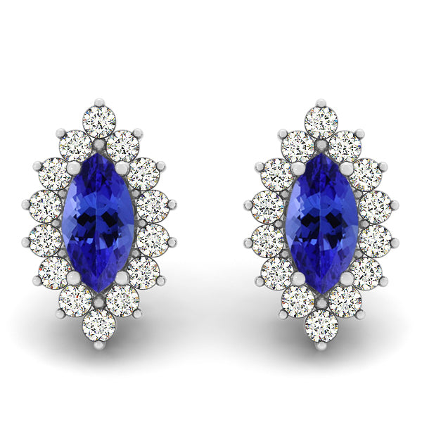 0.44cts Marquise Tanzanite Earring With 0.28ctw Diamonds in 14k White Gold
