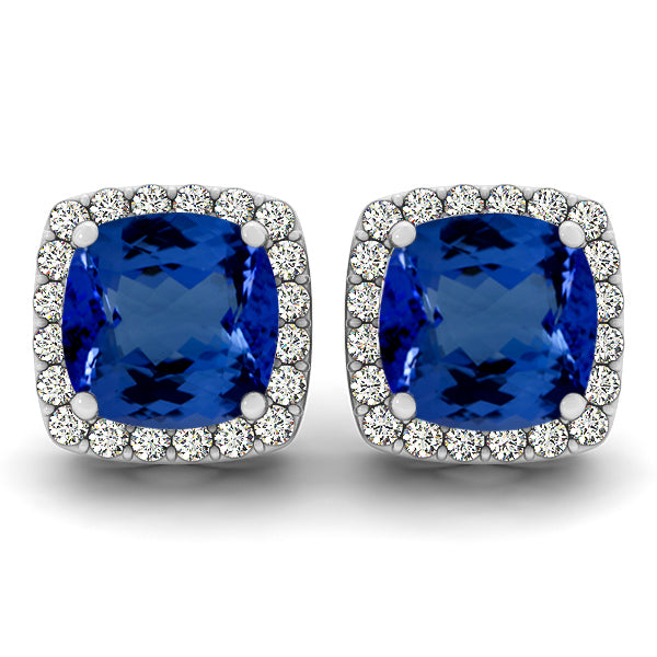 0.90ctw Cushion Tanzanite Earring With 0.32ctw Diamonds in 14K White Gold