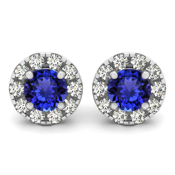 1.56ctw Round Tanzanite Earring With 0.2ctw Diamonds in 14k White Gold