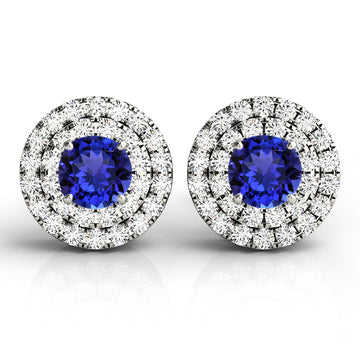1.56ctw Round Tanzanite Earring With .48ctw Diamonds in 14k White Gold