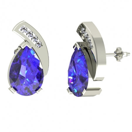 1.9ctw Pear Tanzanite Earring With 0.06ctw Diamonds in 14k White Gold & 18k White Gold