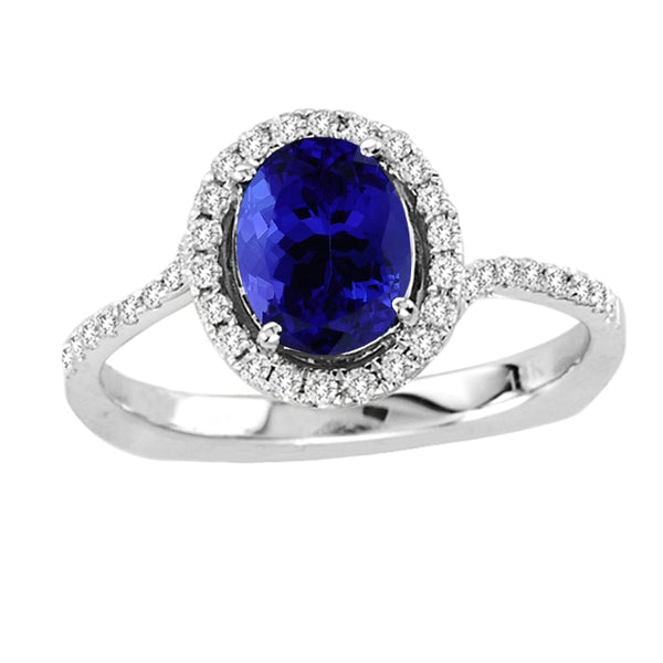 1.15ct Oval Tanzanite Ring With 0.31ctw Diamonds in 14k White Gold