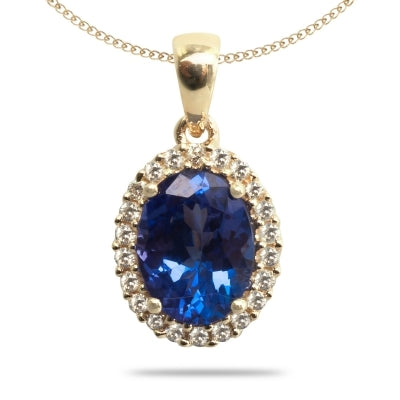 1.55ct Oval Tanzanite Pendant With .01ctw Diamonds in 14k Yellow Gold & 18k Yellow Gold