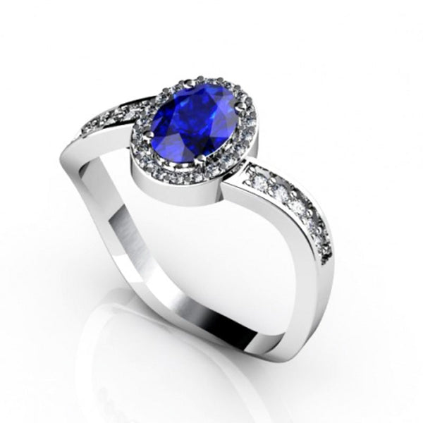 0.65ct Oval Tanzanite Ring With 0.22ctw Diamonds in 14k White Gold