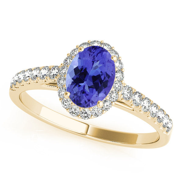 0.68ct Oval Tanzanite Ring With 0.256ctw Diamonds in 14k yellow Gold