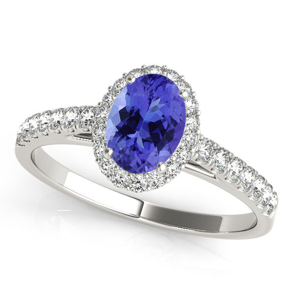 0.68ct Oval Tanzanite Ring With 0.256ctw Diamonds in 14k White Gold