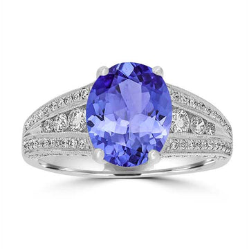 2.85ct Oval Tanzanite Ring with 0.47 cttw Diamond