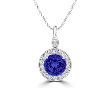 TMR121134 - Lillian - Round Tanzanite and Diamond Pendant Halo
