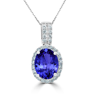 2.73 ct Oval Tanzanite Pendants with 0.27 cttw Diamond in 14K White Gold