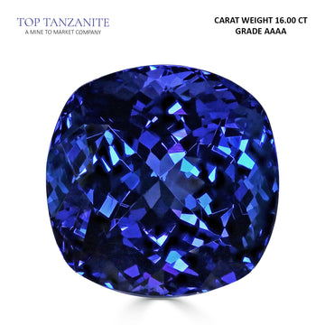 16.00ct Cushion Certified AAAA Tanzanite Gemstone 14.81x14.81mm