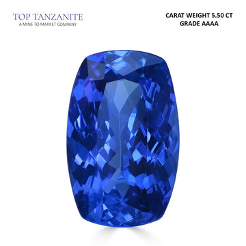 5.50ct Cushion Certified AAAA Tanzanite Gemstone 14.27x9.13mm