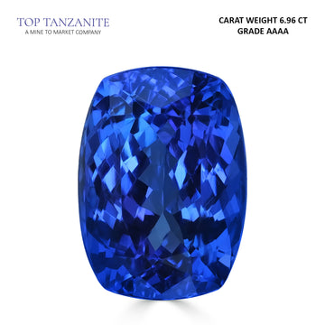 6.96ct Cushion Certified AAAA Tanzanite Gemstone 13.41x9.66mm