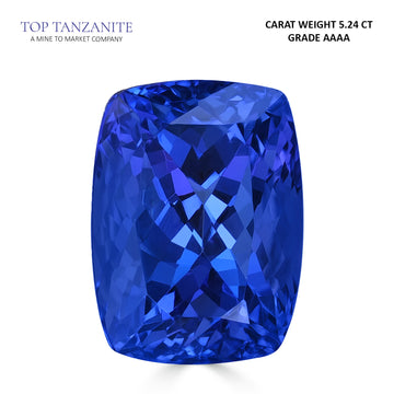 5.24ct Cushion Certified AAAA Tanzanite Gemstone 10.86x8.04mm