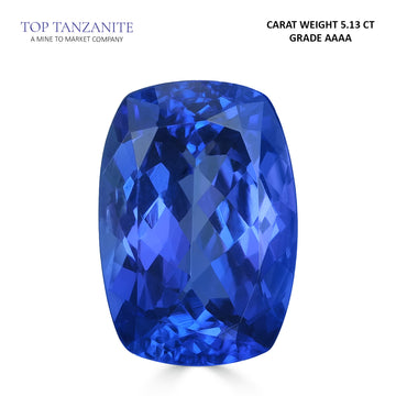 5.13ct Cushion Certified AAAA Tanzanite Gemstone 12.93x8.97mm
