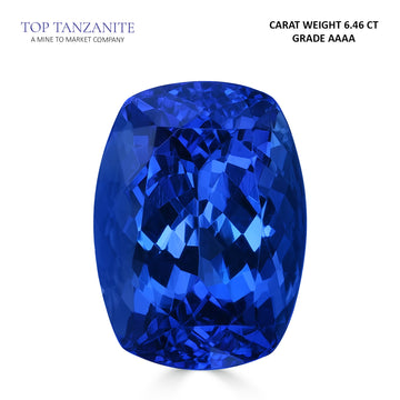 6.46ct Cushion Certified AAAA Tanzanite Gemstone 13.02x9.71mm