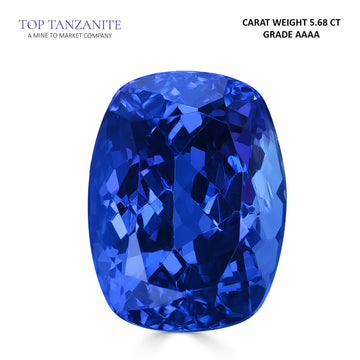 5.68ct Cushion Certified AAAA Tanzanite Gemstone 11.83x9.01mm