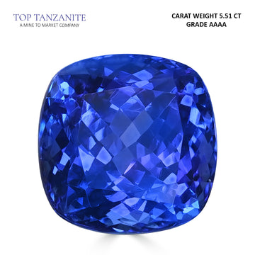 5.51ct Cushion Certified AAAA Tanzanite Gemstone 9.79x9.83mm