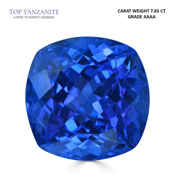 7.65ct Cushion Certified AAAA Tanzanite Gemstone 11.93x11.89mm