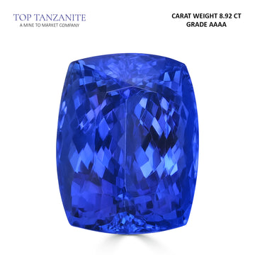 8.92ct Cushion Certified AAAA Tanzanite Gemstone 12.42x9.77mm