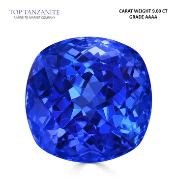 9.00ct Cushion Certified AAAA Tanzanite Gemstone 11.82x11.83mm