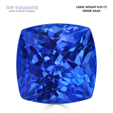 8.07ct Cushion Certified AAAA Tanzanite Gemstone 11.06x11.06mm